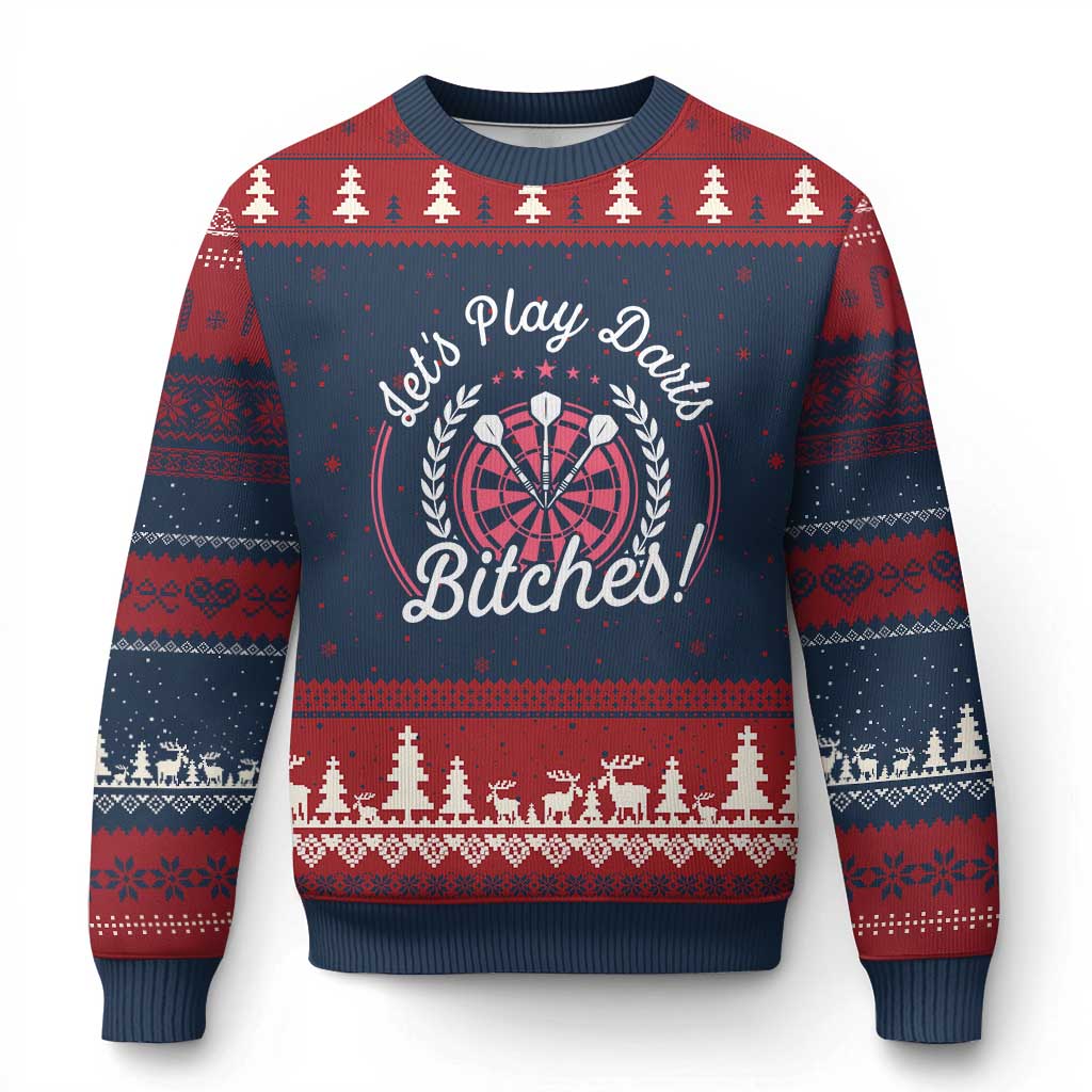 Lets Play Darts Bitches Ugly Christmas Sweater Funny Female Dartist Gift - Wonder Print Shop