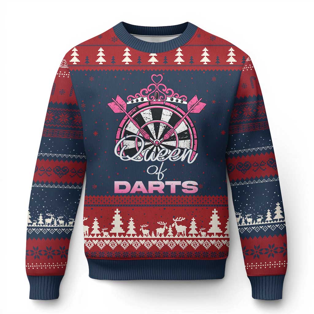 Queen Of Darts Ugly Christmas Sweater Funny Dart Gift For Women - Wonder Print Shop