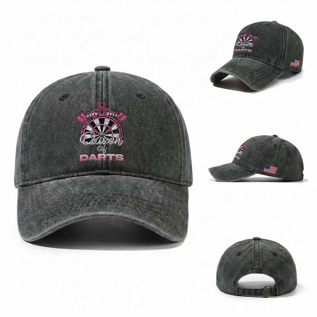 Queen Of Darts Washed Cotton Baseball Cap Funny Dart Gift For Women