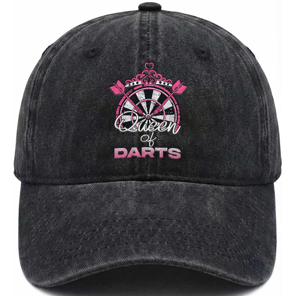 Queen Of Darts Washed Cotton Baseball Cap Funny Dart Gift For Women