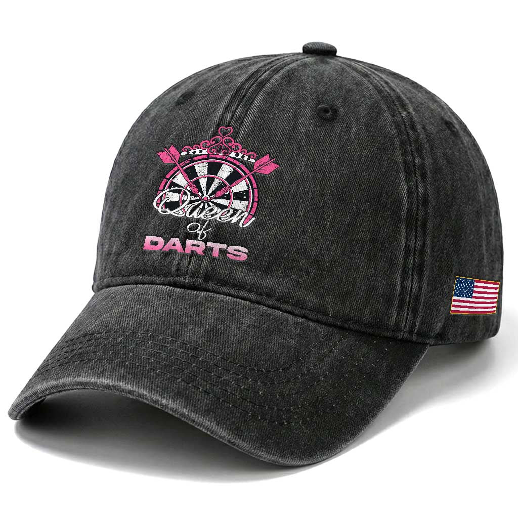 Queen Of Darts Washed Cotton Baseball Cap Funny Dart Gift For Women