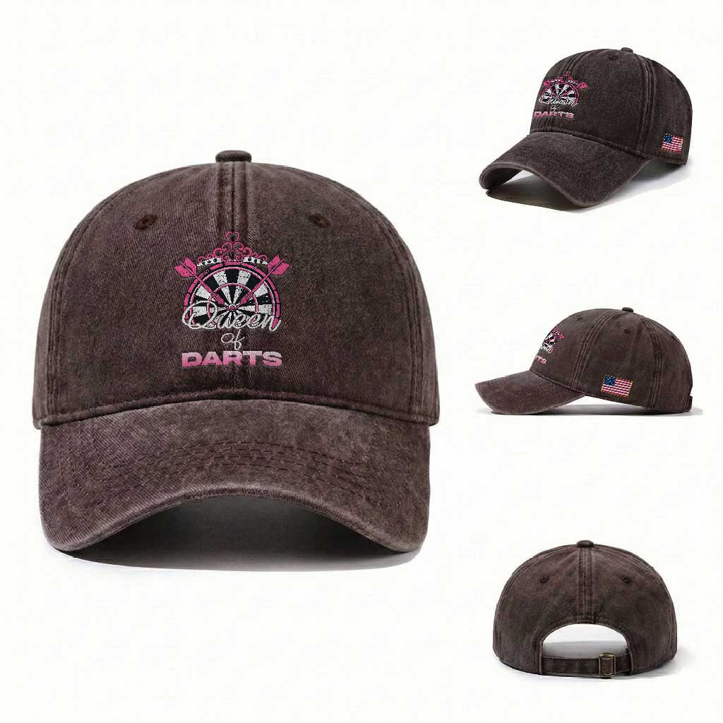 Queen Of Darts Washed Cotton Baseball Cap Funny Dart Gift For Women