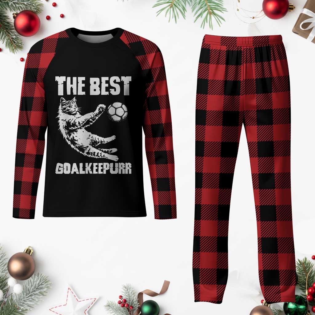 The Best Cat Goalkeeper Plaid Pajama Set Soccer Player Gift