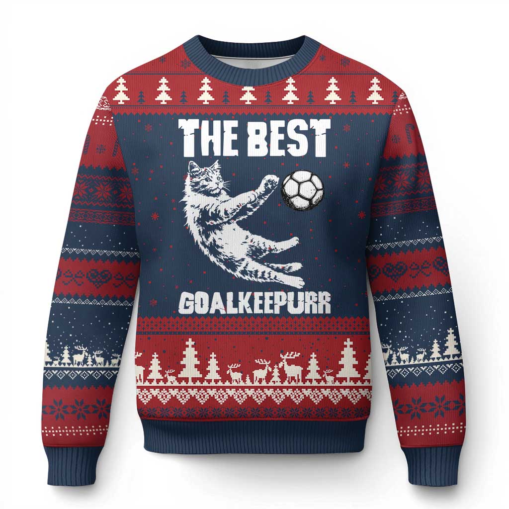 The Best Cat Goalkeeper Ugly Christmas Sweater Soccer Player Gift