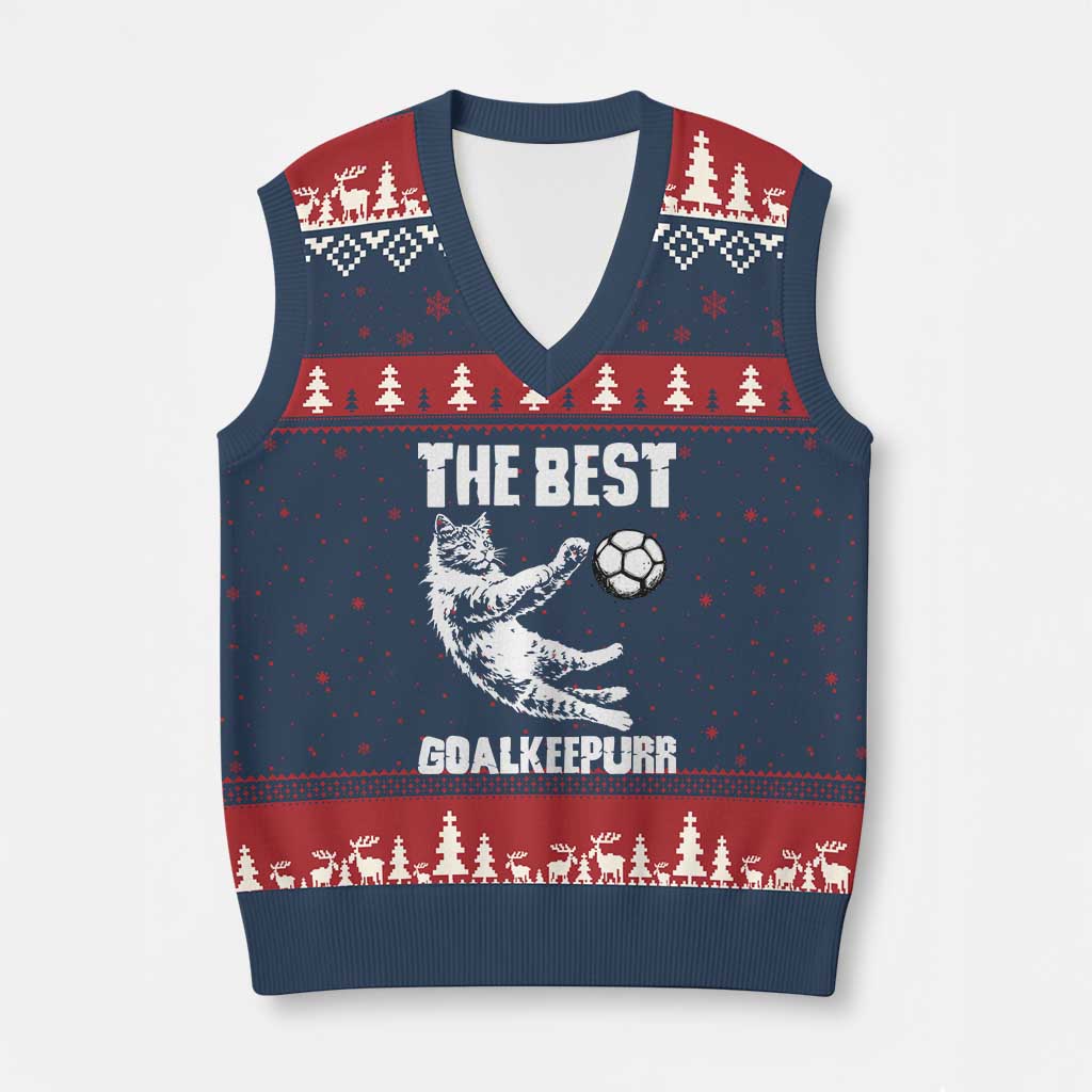 The Best Cat Goalkeeper V-Neck Knit Sweater Vest Soccer Player Gift