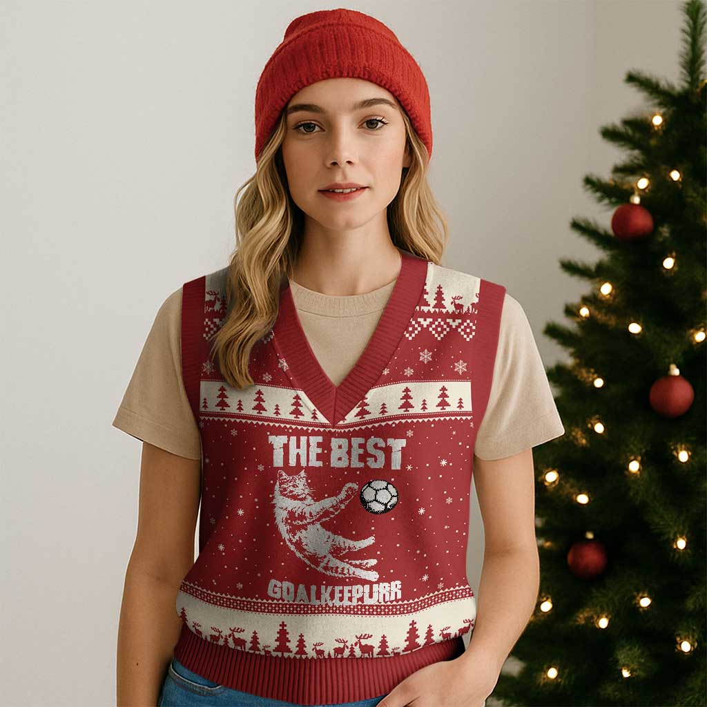 The Best Cat Goalkeeper V-Neck Knit Sweater Vest Soccer Player Gift