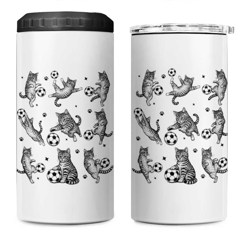 Funny Cat Soccer Player 4 in 1 Can Cooler Tumbler Gift For Soccer Lovers