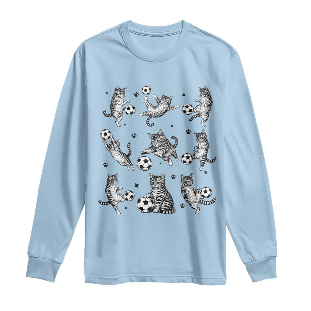 Funny Cat Soccer Player Long Sleeve Shirt Gift For Soccer Lovers