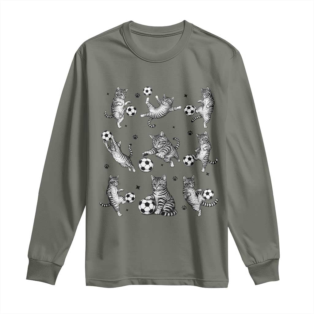 Funny Cat Soccer Player Long Sleeve Shirt Gift For Soccer Lovers