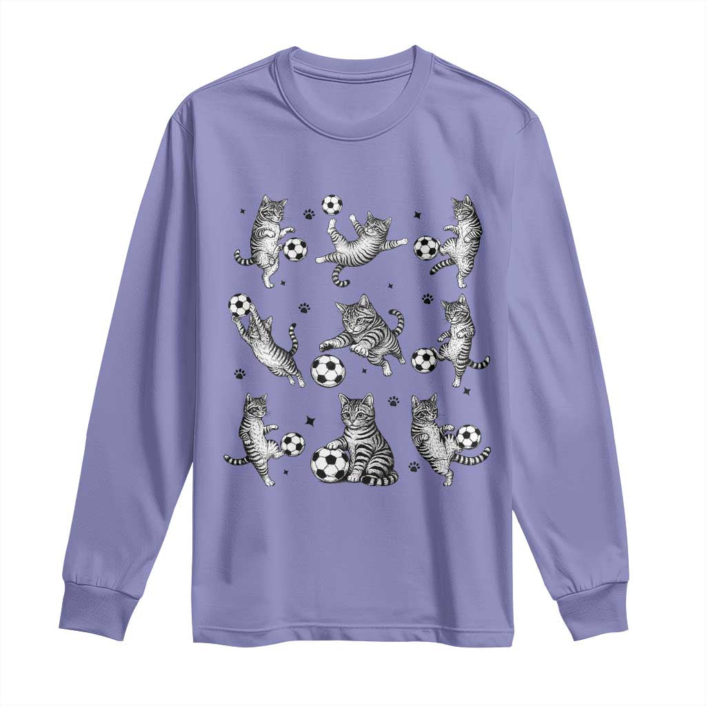Funny Cat Soccer Player Long Sleeve Shirt Gift For Soccer Lovers