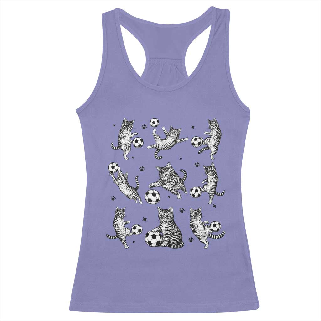 Funny Cat Soccer Player Racerback Tank Top Gift For Soccer Lovers