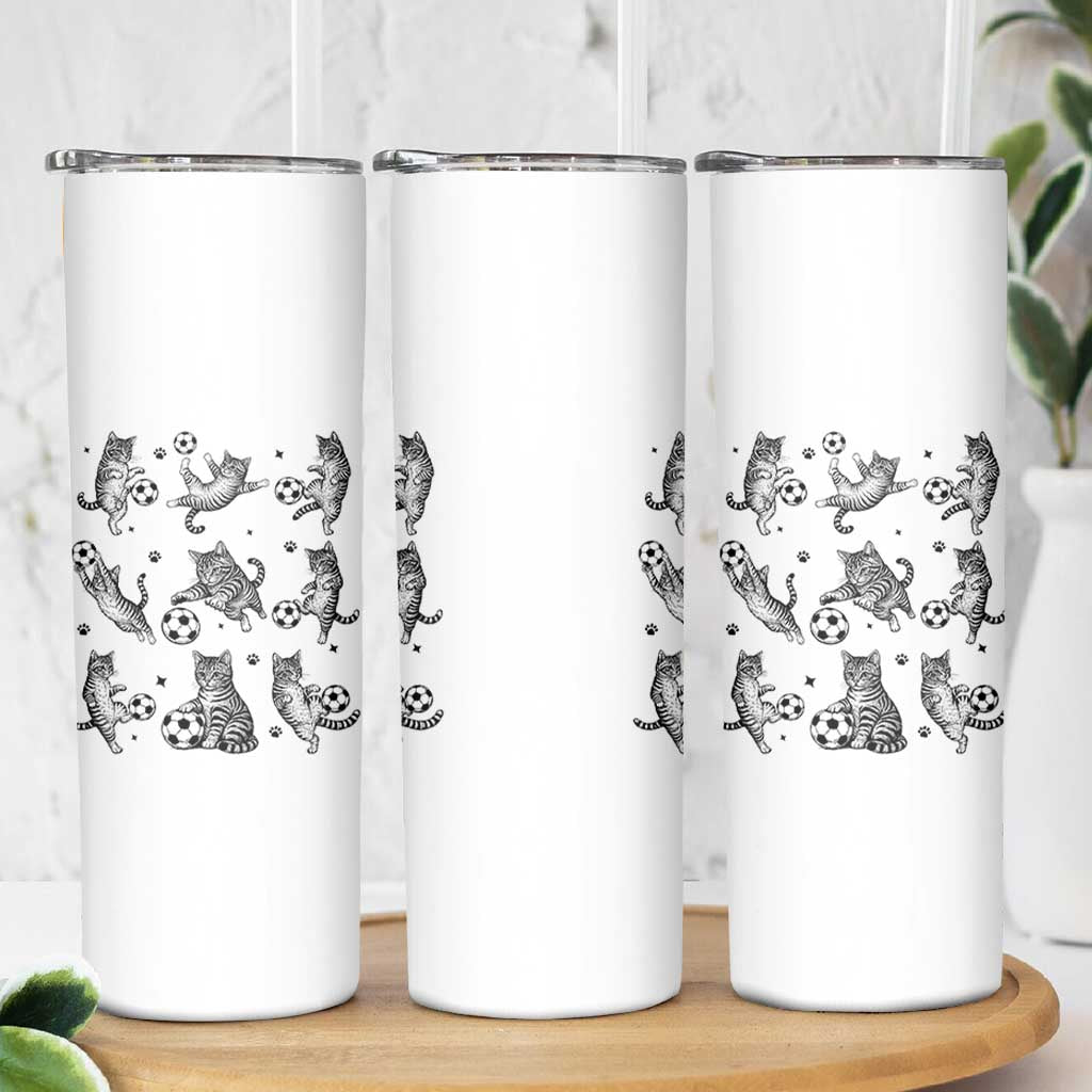 Funny Cat Soccer Player Skinny Tumbler Gift For Soccer Lovers