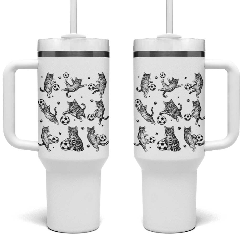 Funny Cat Soccer Player Tumbler With Handle Gift For Soccer Lovers