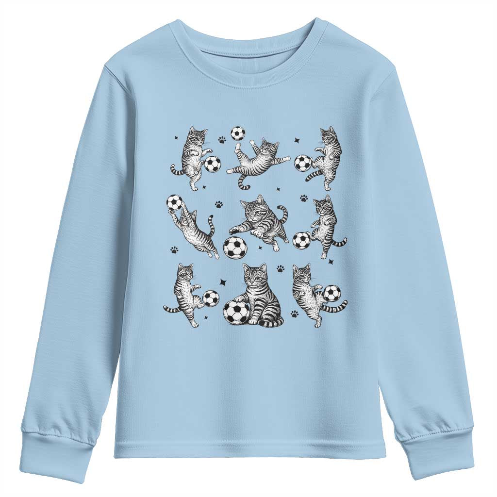 Funny Cat Soccer Player Youth Sweatshirt Gift For Soccer Lovers
