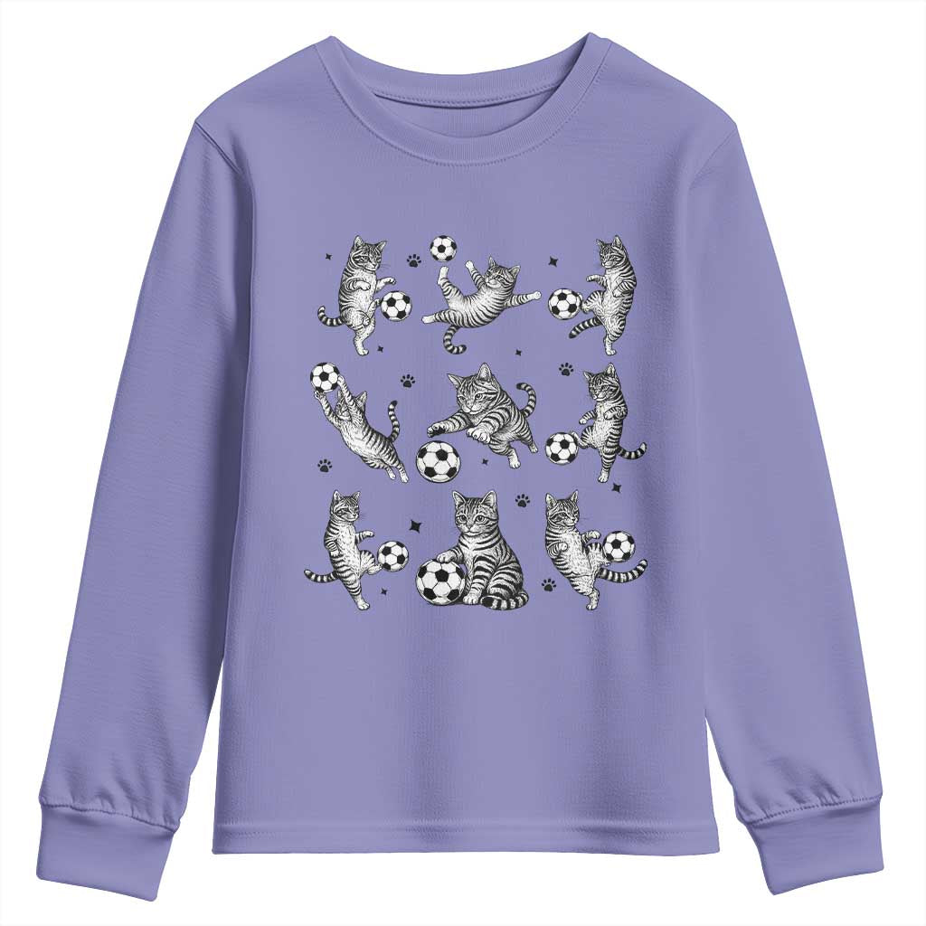 Funny Cat Soccer Player Youth Sweatshirt Gift For Soccer Lovers