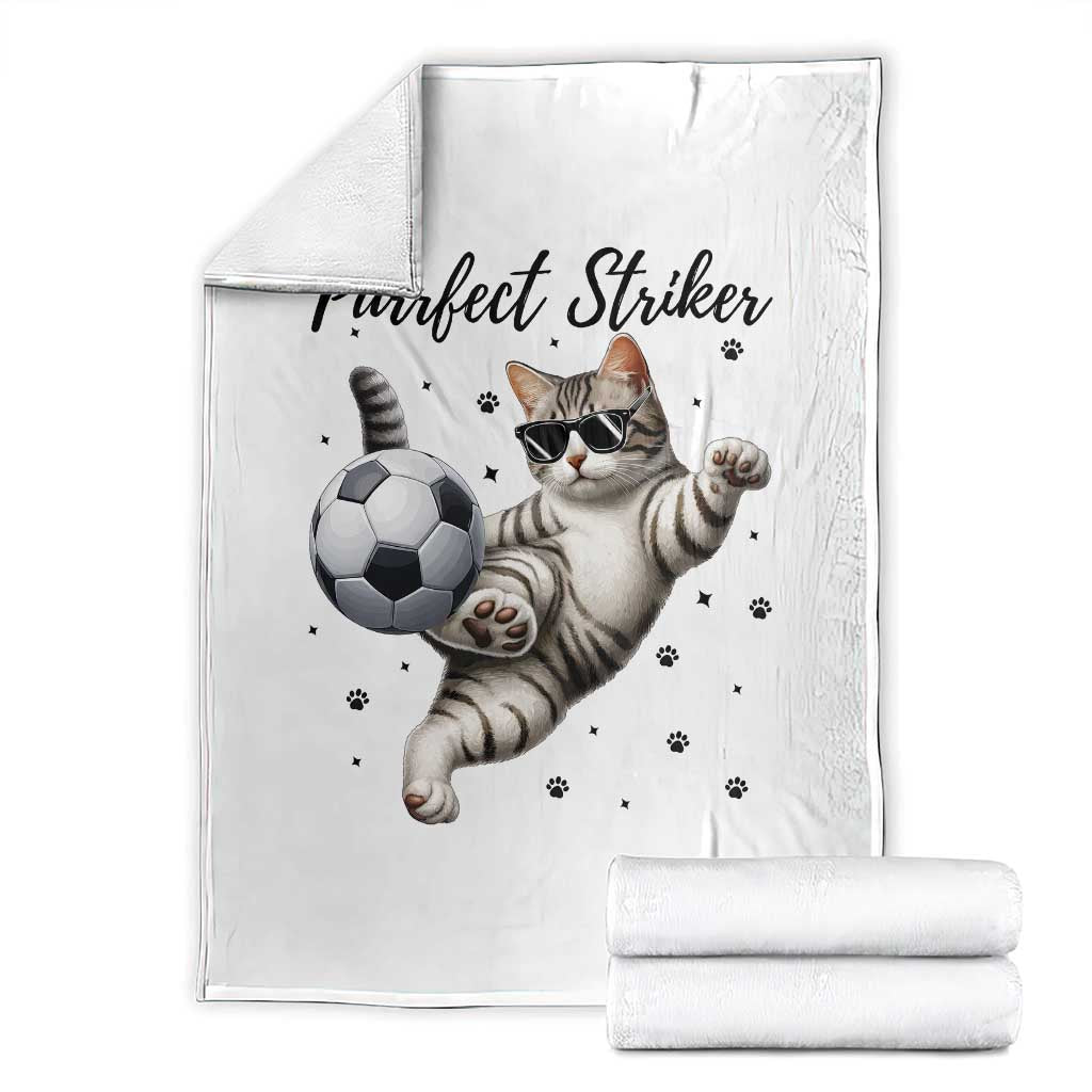 Purrfect Striker Throw Blanket Funny Cat Soccer Player Gift