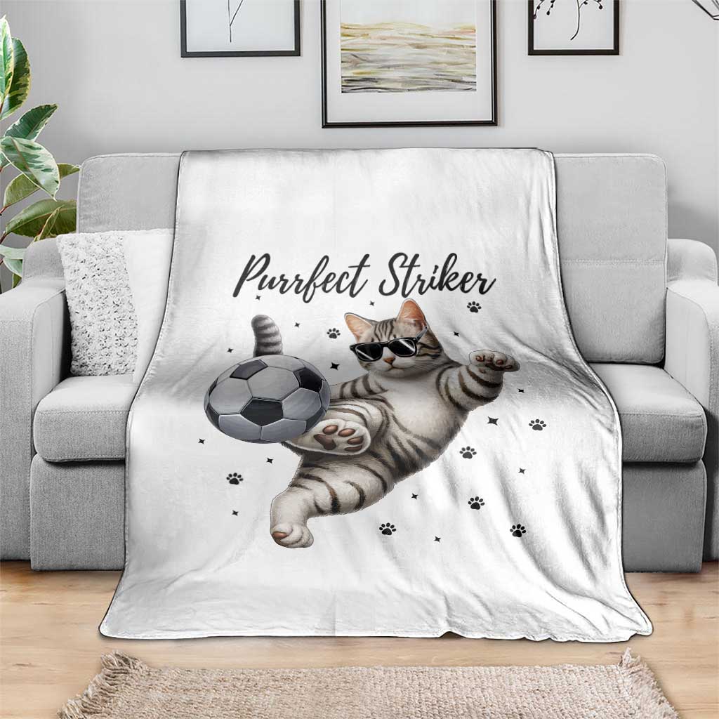 Purrfect Striker Throw Blanket Funny Cat Soccer Player Gift