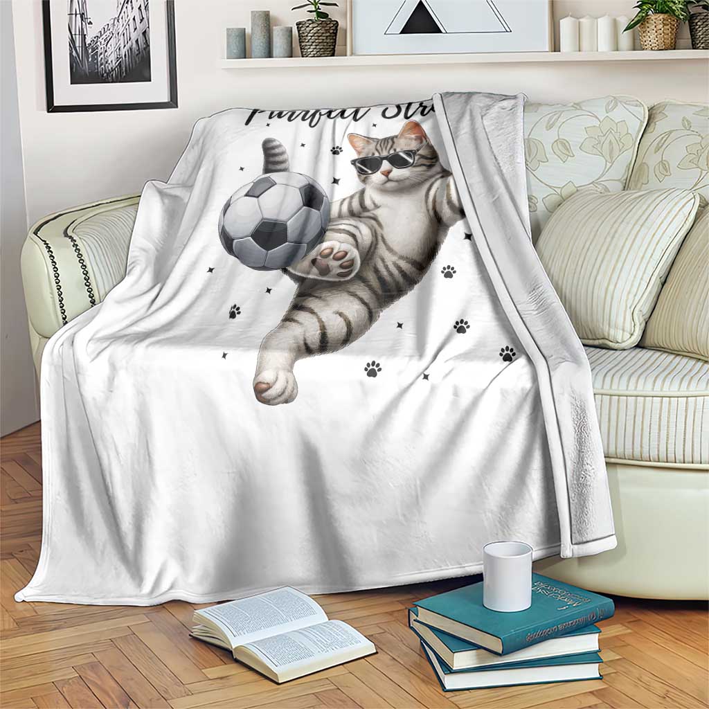 Purrfect Striker Throw Blanket Funny Cat Soccer Player Gift