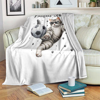 Purrfect Striker Throw Blanket Funny Cat Soccer Player Gift