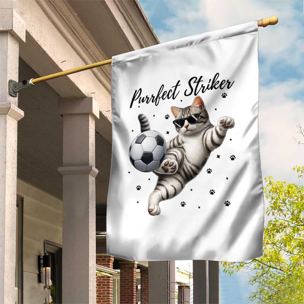 Purrfect Striker Garden Flag Funny Cat Soccer Player Gift