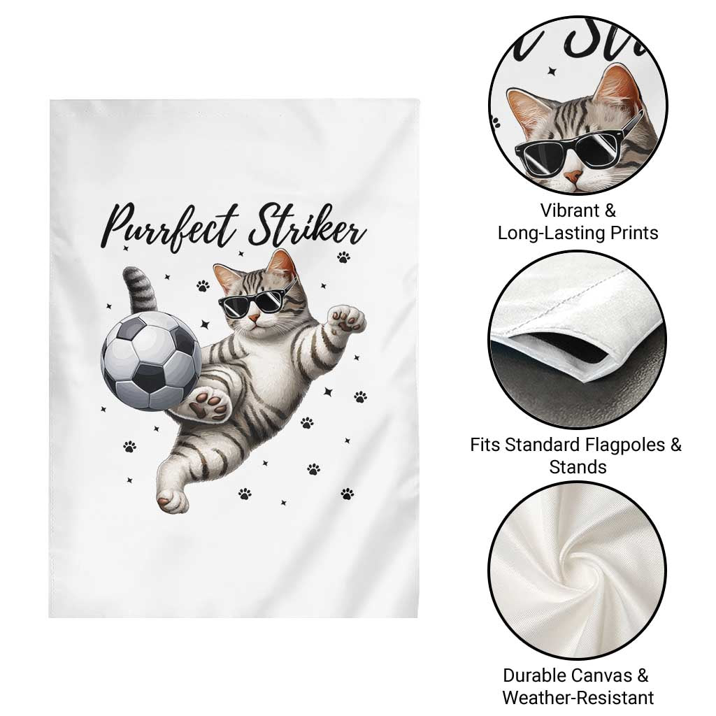 Purrfect Striker Garden Flag Funny Cat Soccer Player Gift
