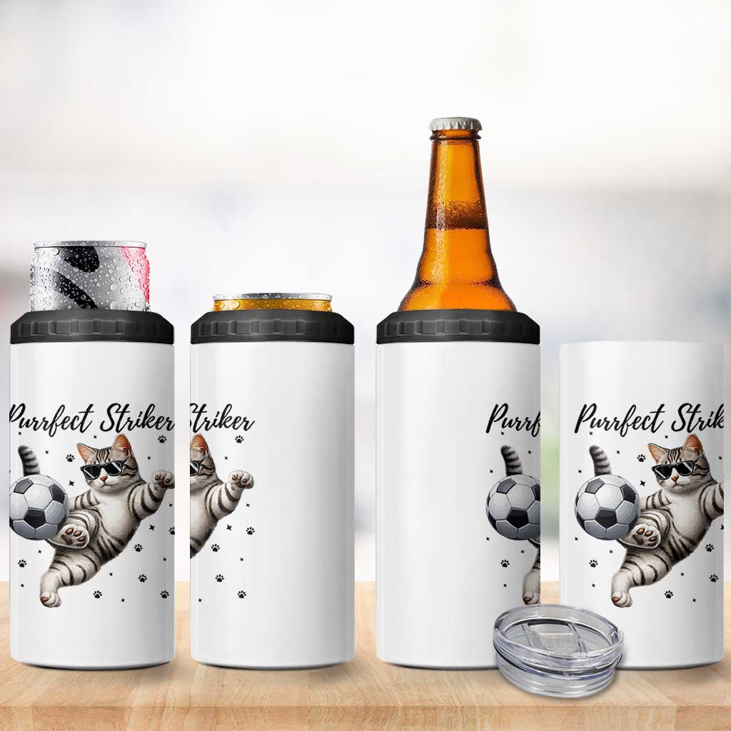 Purrfect Striker 4 in 1 Can Cooler Tumbler Funny Cat Soccer Player Gift