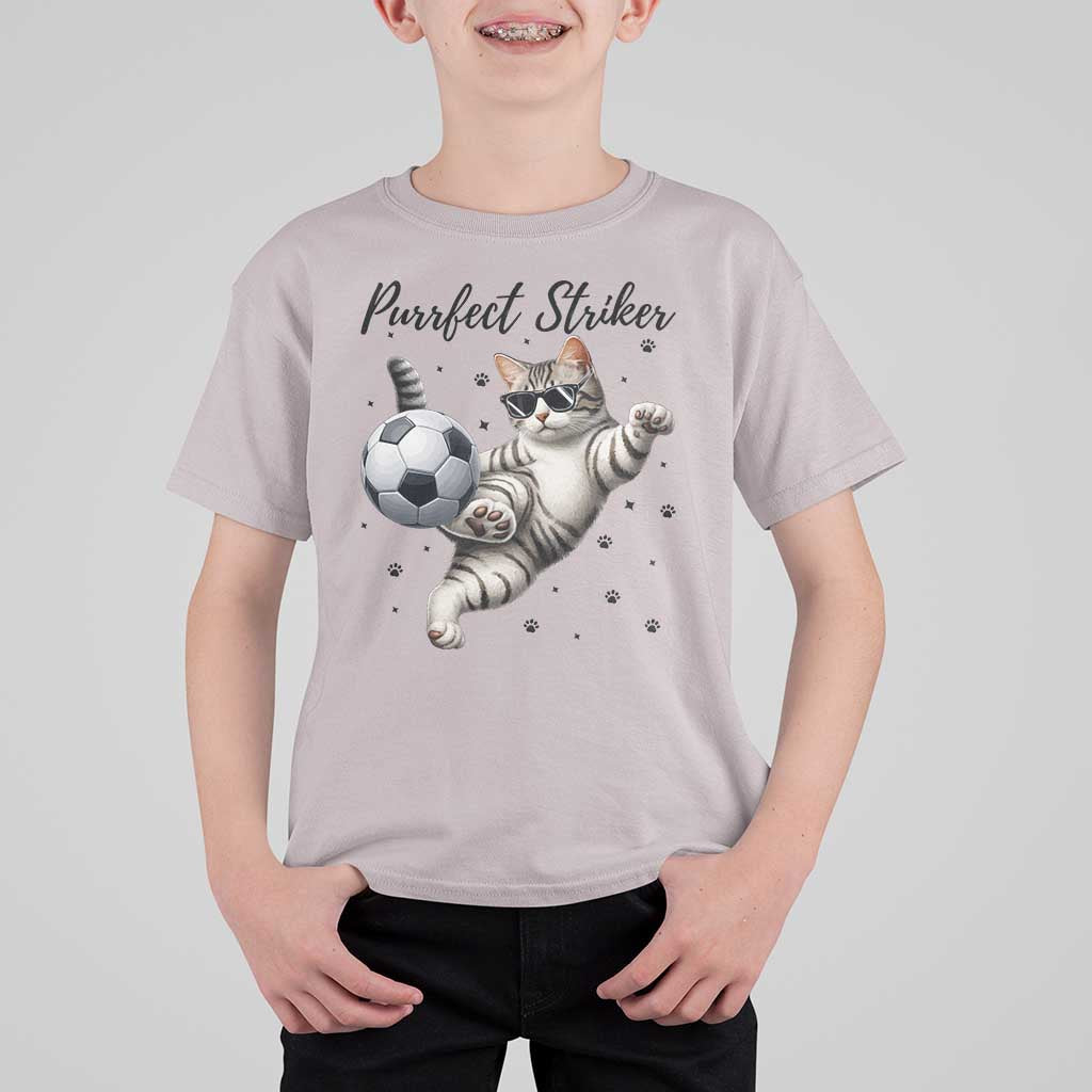 Purrfect Striker T Shirt For Kid Funny Cat Soccer Player Gift