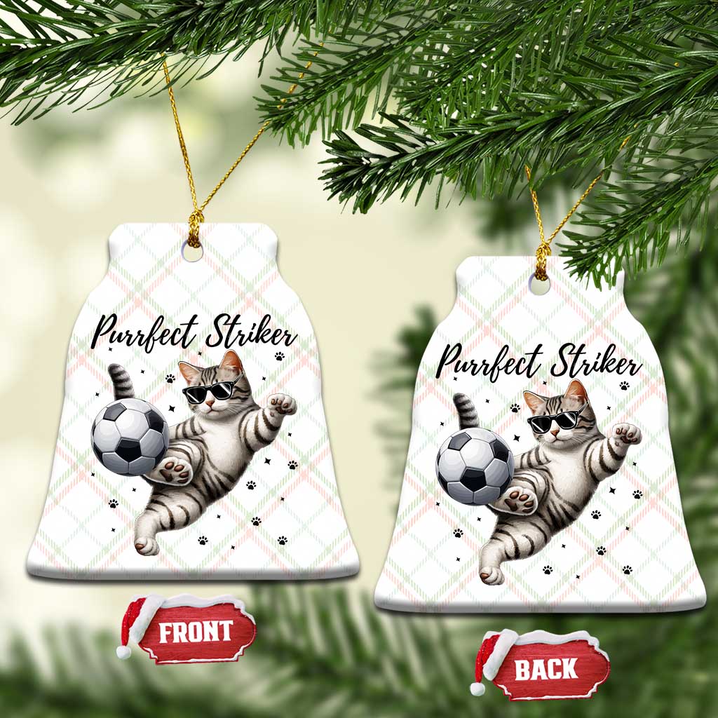 Purrfect Striker Ceramic Ornament Funny Cat Soccer Player Gift