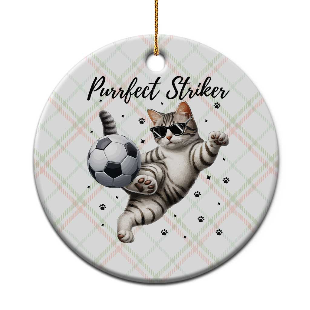 Purrfect Striker Ceramic Ornament Funny Cat Soccer Player Gift