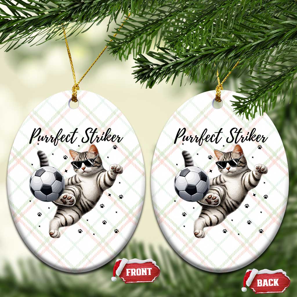 Purrfect Striker Ceramic Ornament Funny Cat Soccer Player Gift