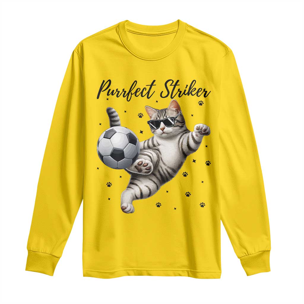 Purrfect Striker Long Sleeve Shirt Funny Cat Soccer Player Gift