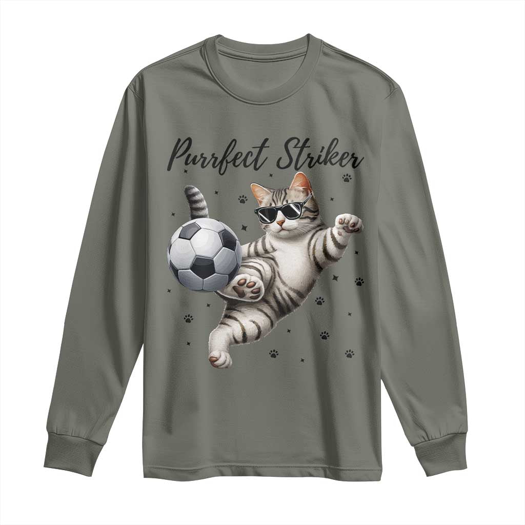 Purrfect Striker Long Sleeve Shirt Funny Cat Soccer Player Gift