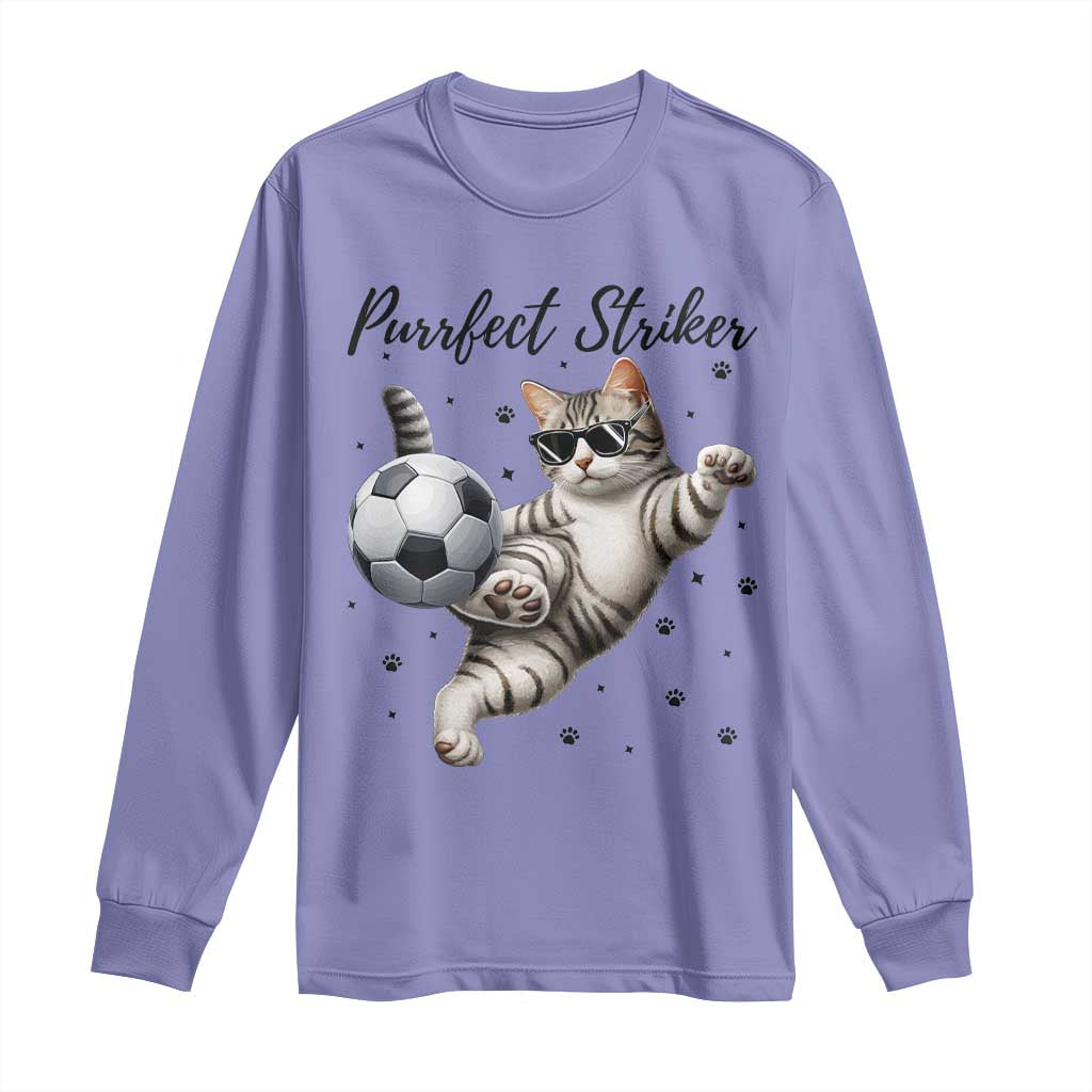 Purrfect Striker Long Sleeve Shirt Funny Cat Soccer Player Gift
