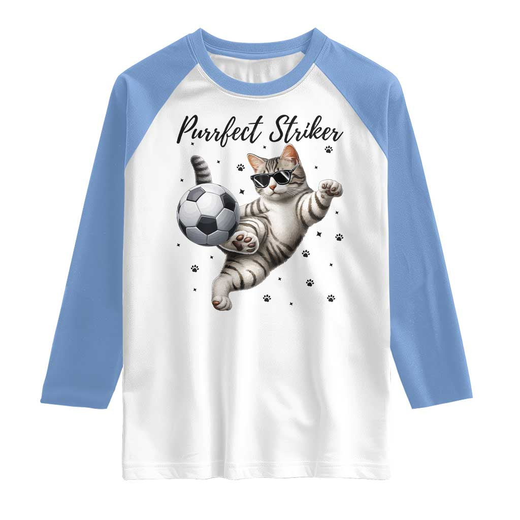 Purrfect Striker Raglan Shirt Funny Cat Soccer Player Gift