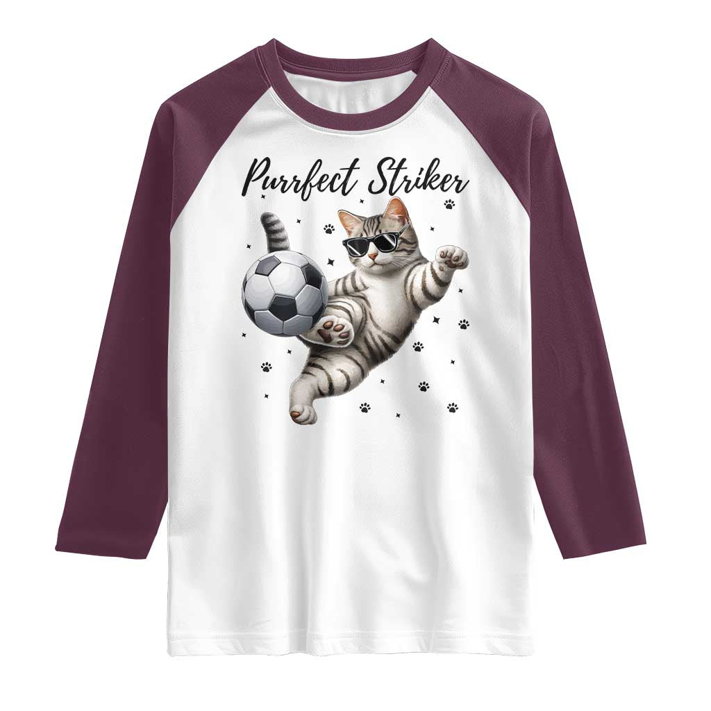 Purrfect Striker Raglan Shirt Funny Cat Soccer Player Gift