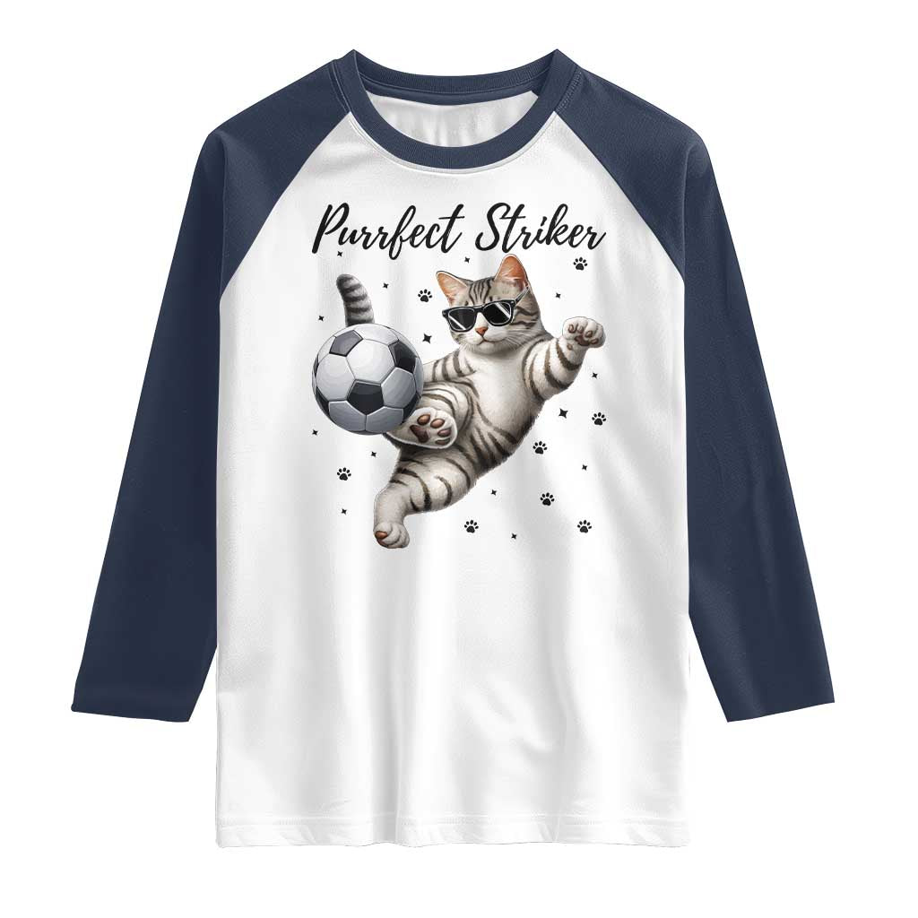 Purrfect Striker Raglan Shirt Funny Cat Soccer Player Gift