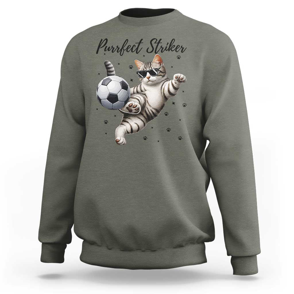 Purrfect Striker Sweatshirt Funny Cat Soccer Player Gift