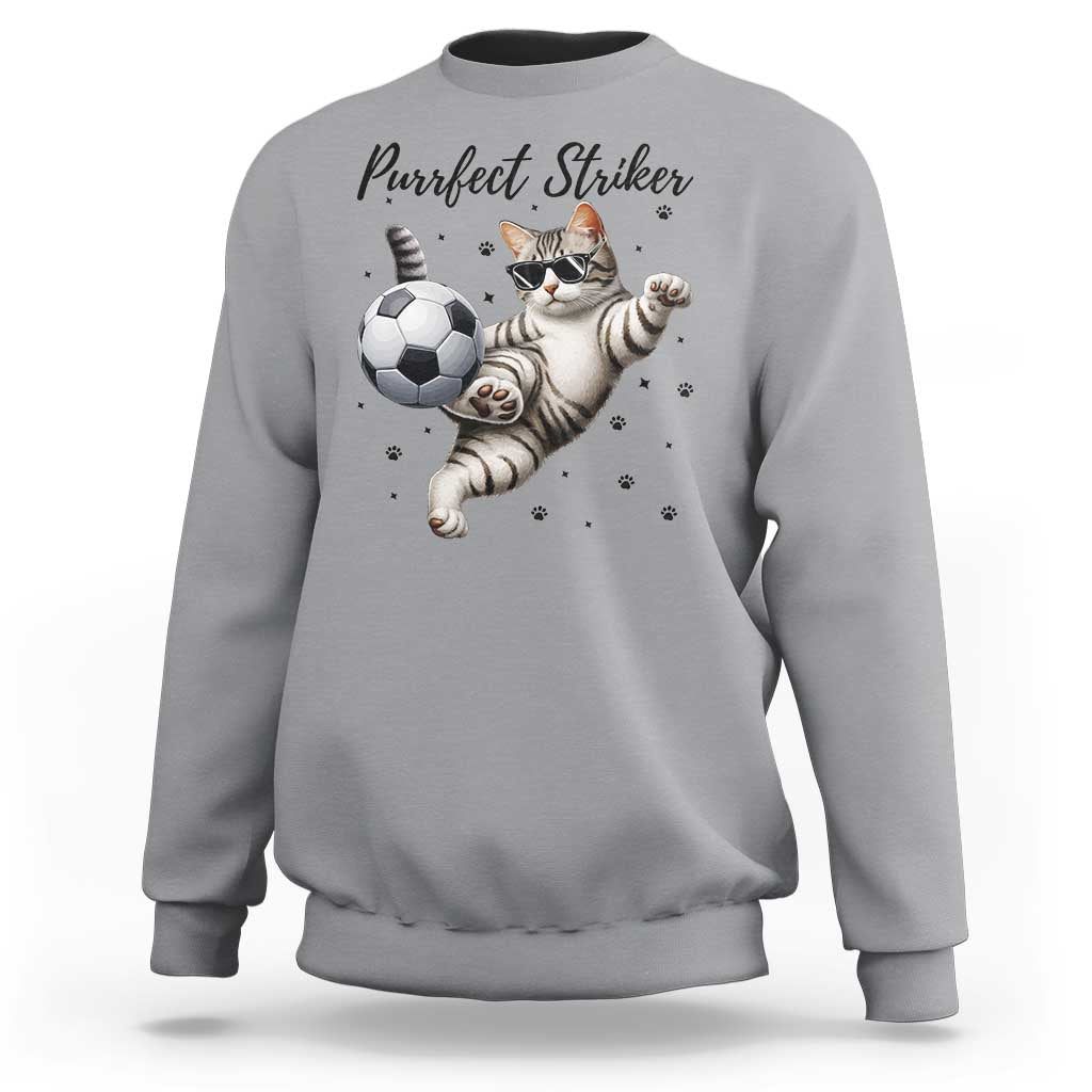 Purrfect Striker Sweatshirt Funny Cat Soccer Player Gift