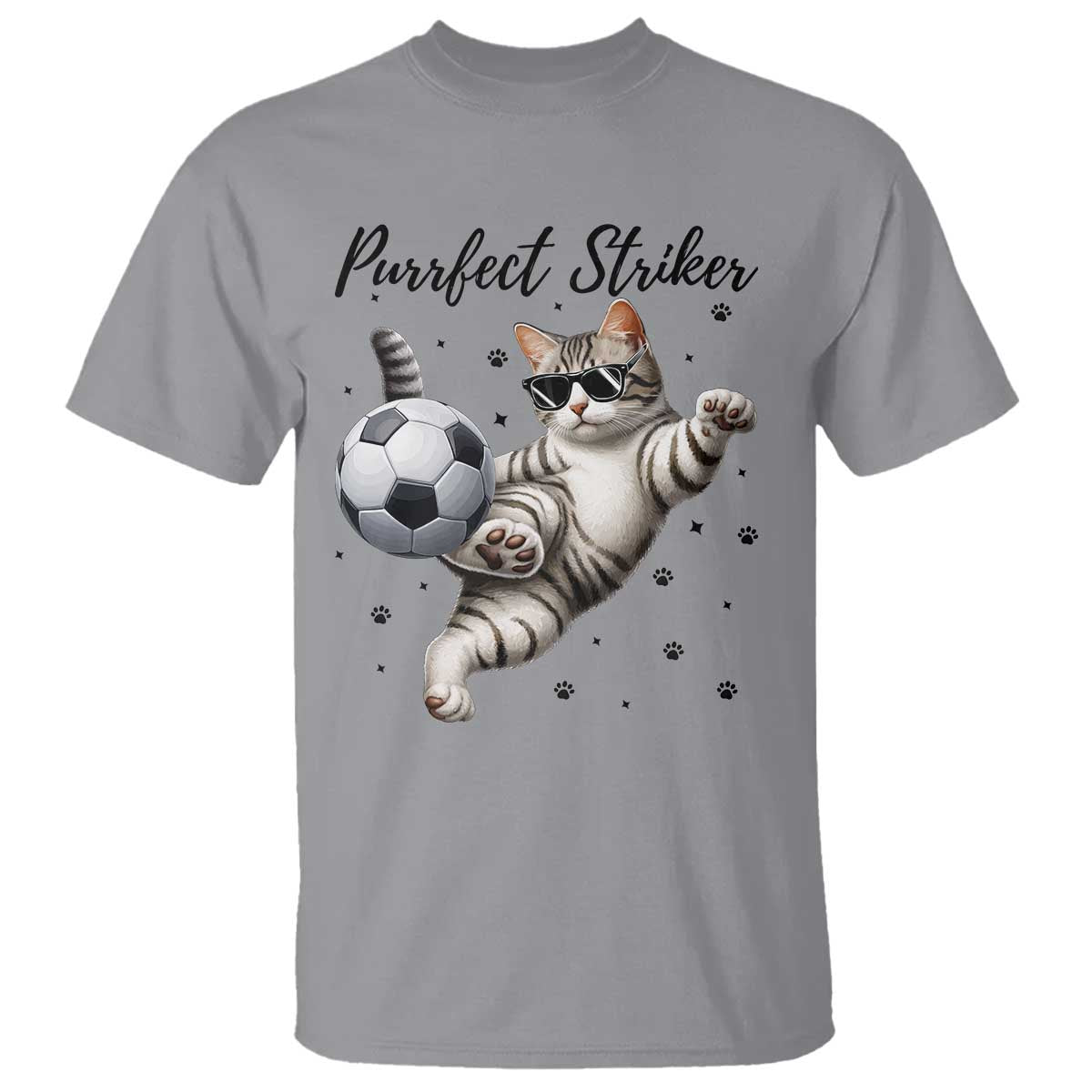Purrfect Striker T Shirt Funny Cat Soccer Player Gift