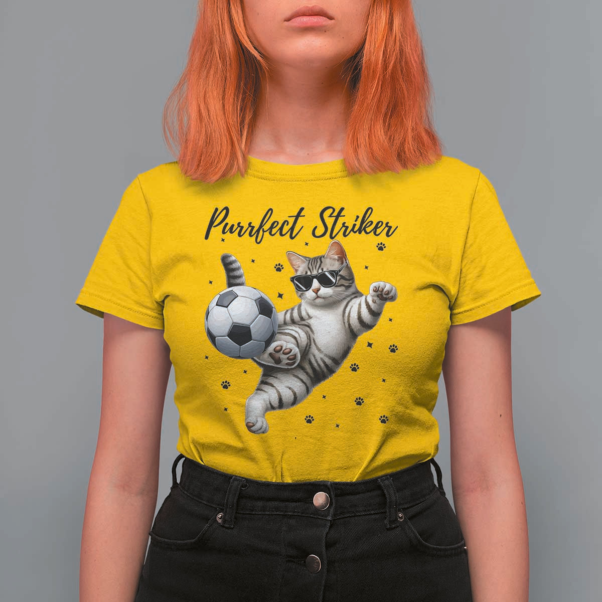 Purrfect Striker T Shirt For Women Funny Cat Soccer Player Gift