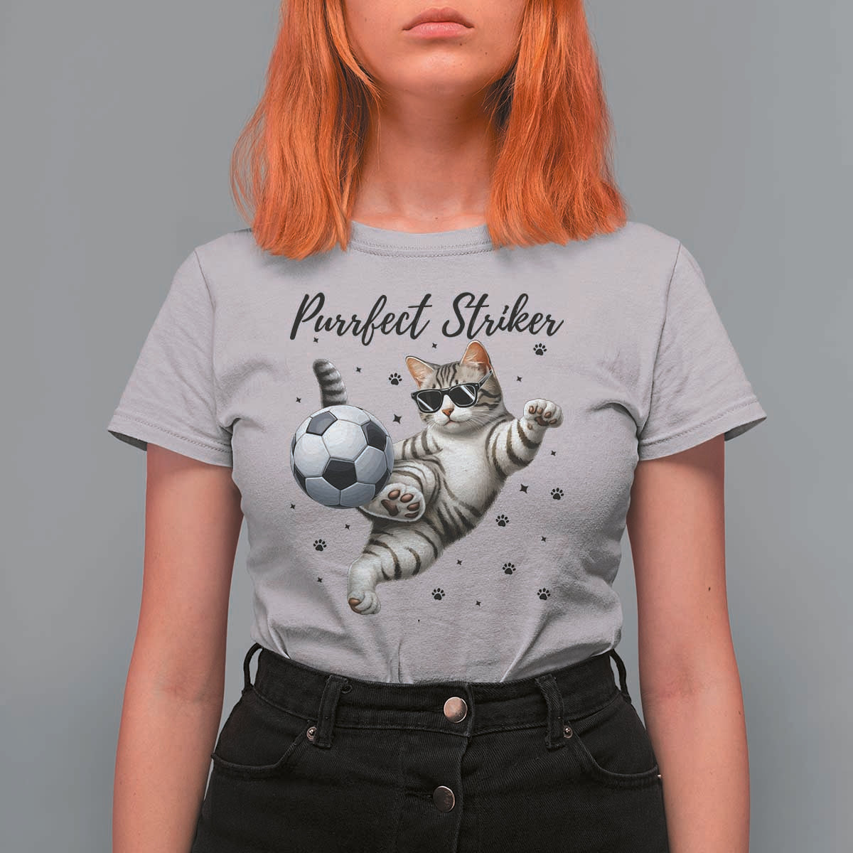 Purrfect Striker T Shirt For Women Funny Cat Soccer Player Gift