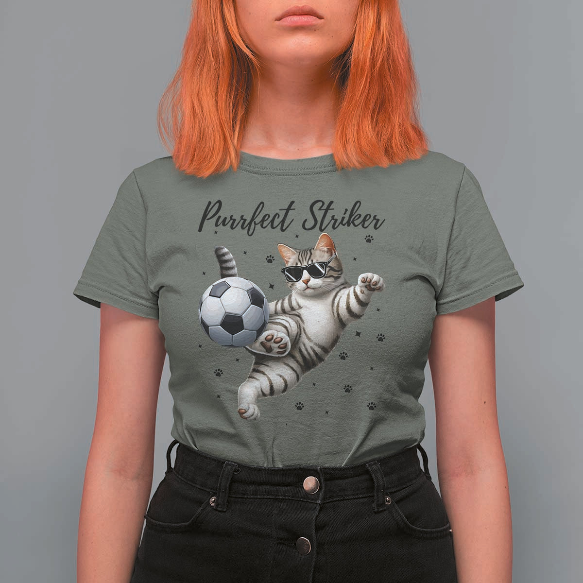 Purrfect Striker T Shirt For Women Funny Cat Soccer Player Gift
