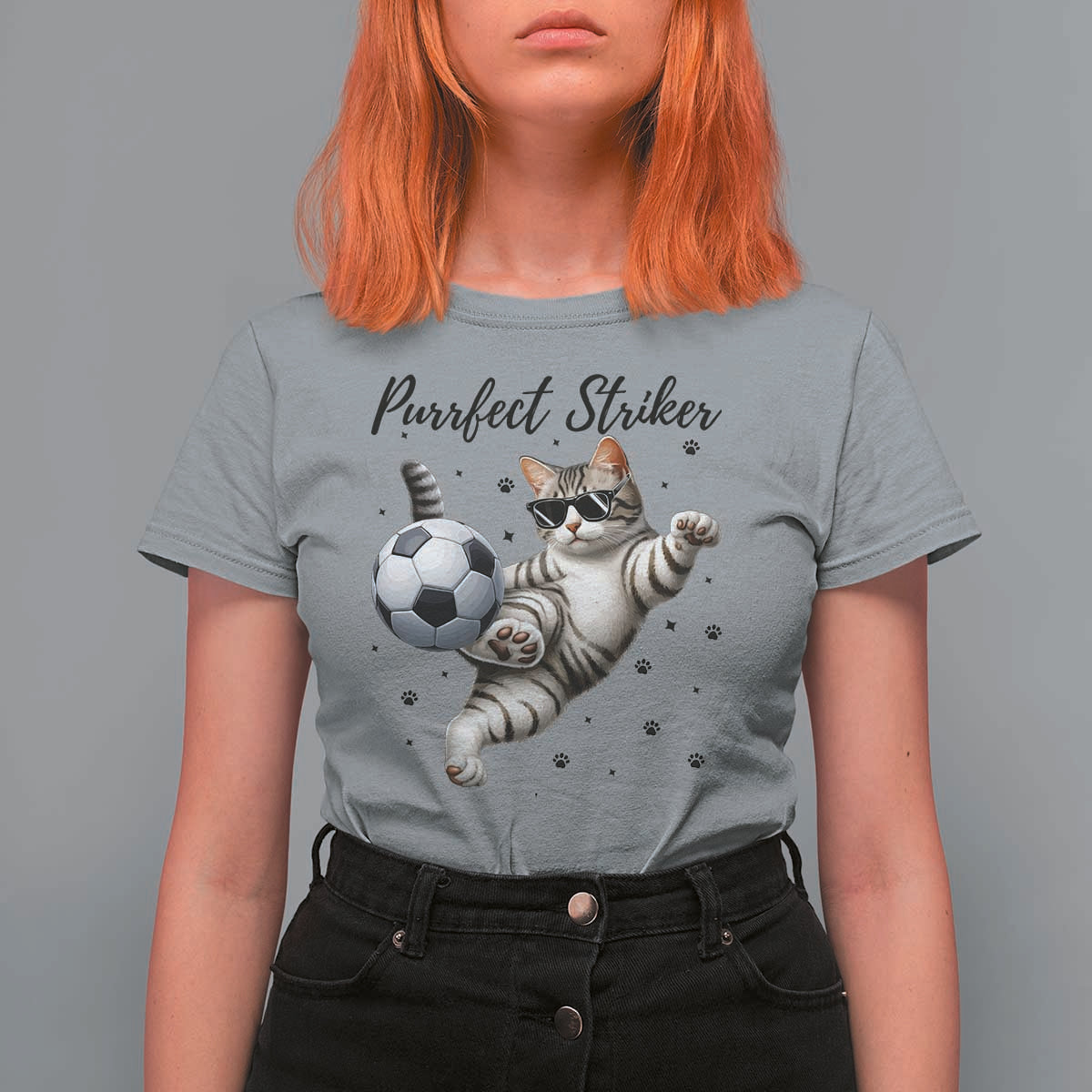 Purrfect Striker T Shirt For Women Funny Cat Soccer Player Gift