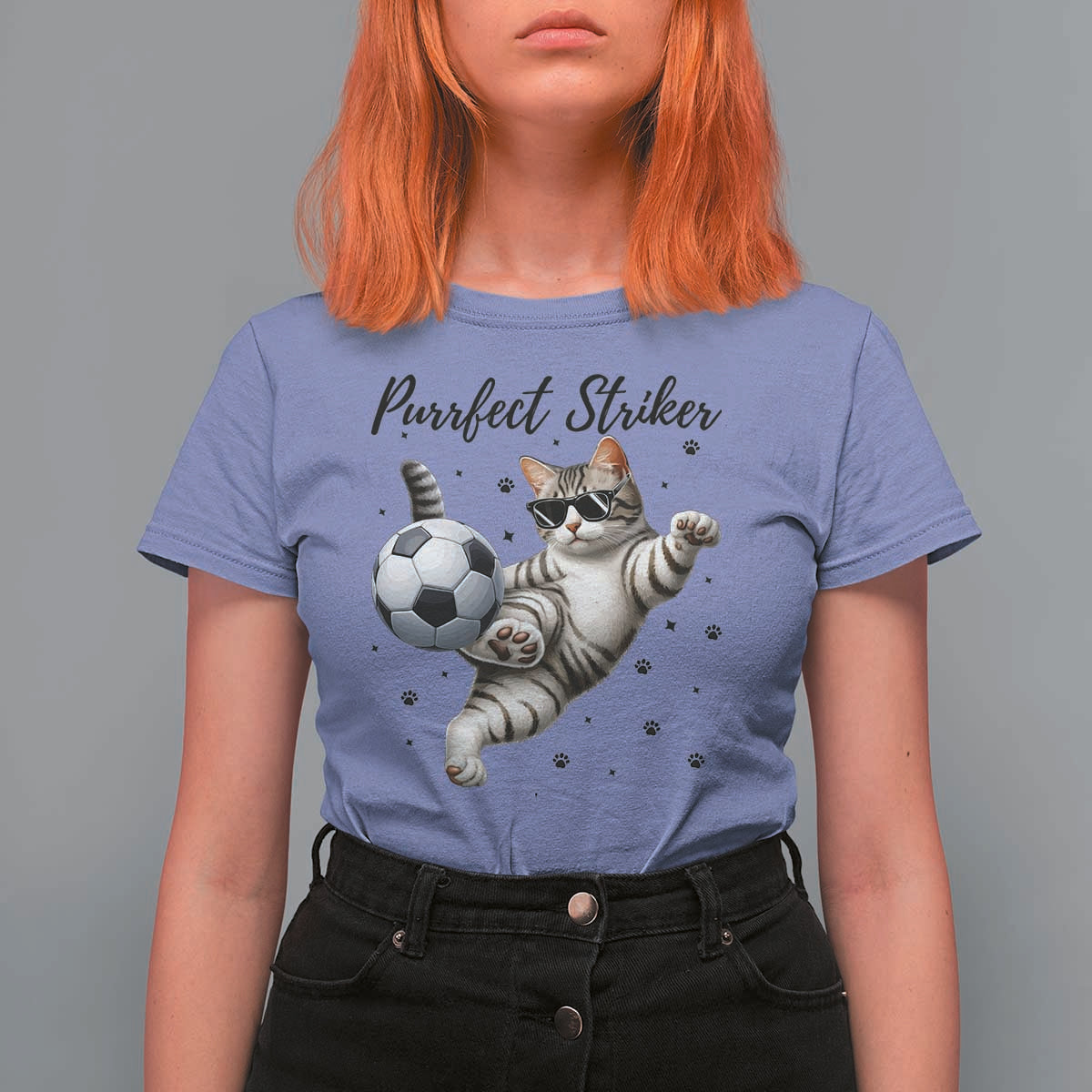 Purrfect Striker T Shirt For Women Funny Cat Soccer Player Gift