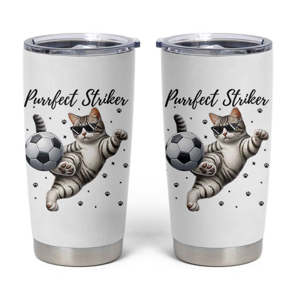 Purrfect Striker Tumbler Cup Funny Cat Soccer Player Gift