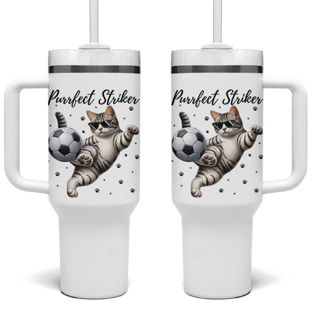 Purrfect Striker Tumbler With Handle Funny Cat Soccer Player Gift