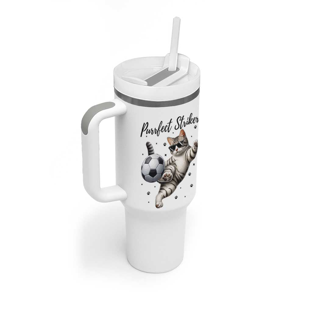 Purrfect Striker Tumbler With Handle Funny Cat Soccer Player Gift