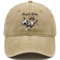 Purrfect Striker Washed Cotton Baseball Cap Funny Cat Soccer Player Gift