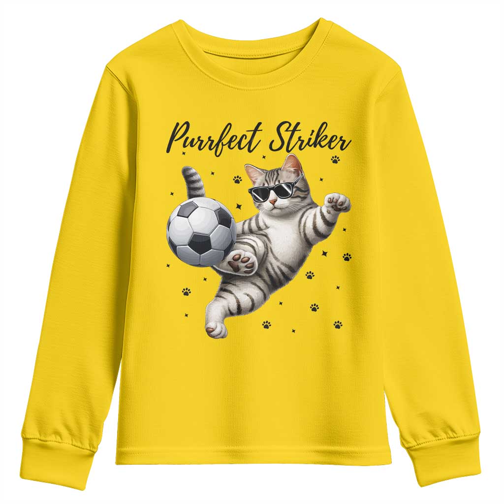 Purrfect Striker Youth Sweatshirt Funny Cat Soccer Player Gift