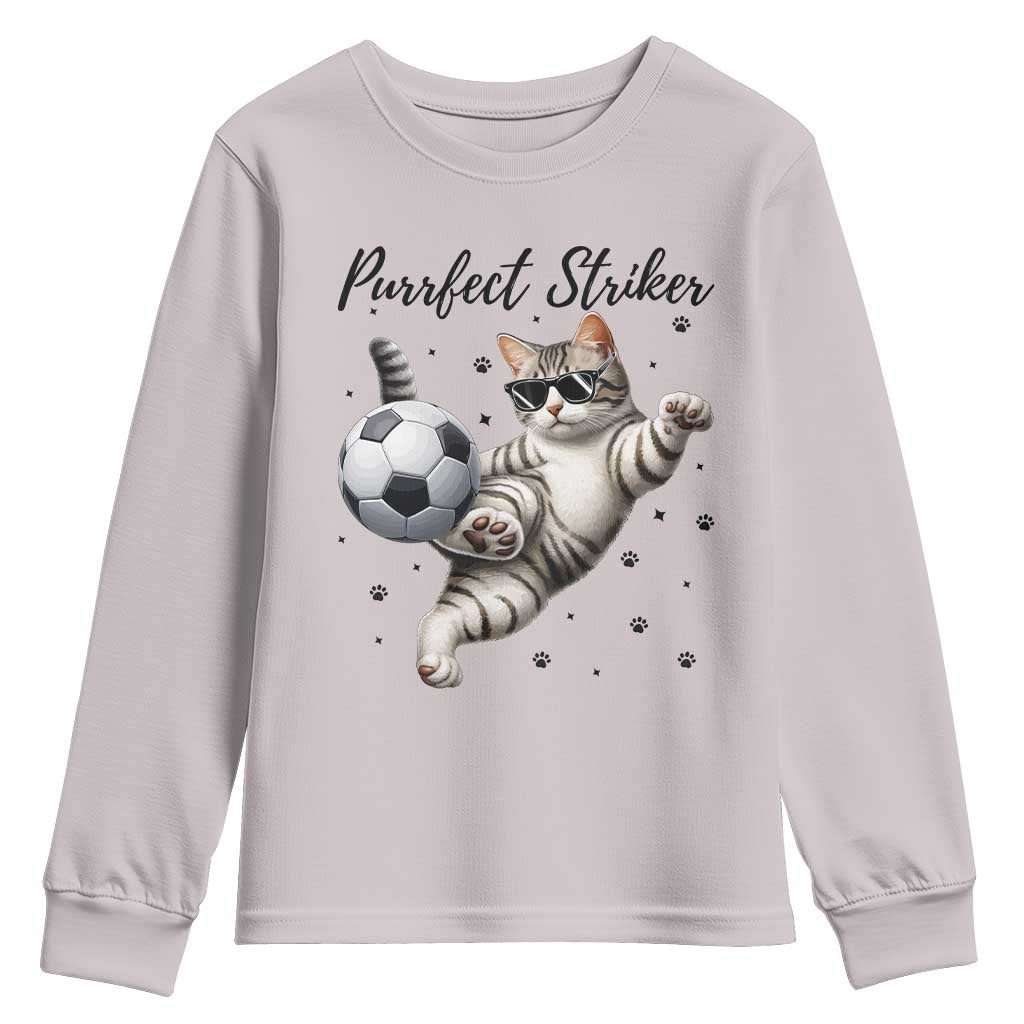 Purrfect Striker Youth Sweatshirt Funny Cat Soccer Player Gift